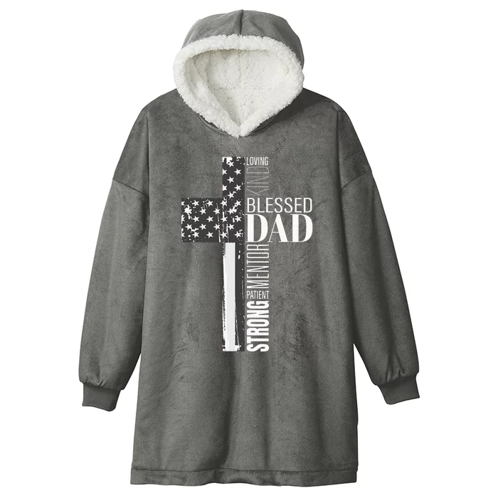 Christian Blessed Dad American Flag Religious Fathers Day Hooded Wearable Blanket