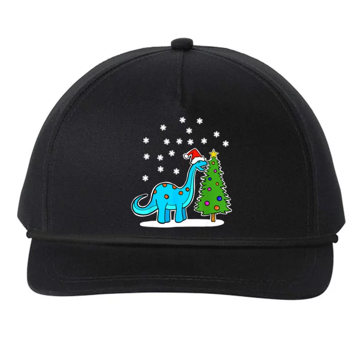 Christmas Brachiosaurus Dinosaur Eating A Christmas Tree Snapback Five-Panel Rope Hat