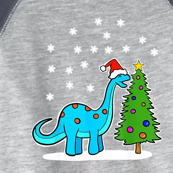 Christmas Brachiosaurus Dinosaur Eating A Christmas Tree Toddler Fine Jersey T-Shirt