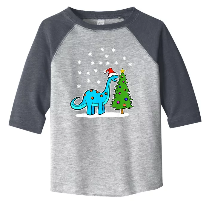 Christmas Brachiosaurus Dinosaur Eating A Christmas Tree Toddler Fine Jersey T-Shirt