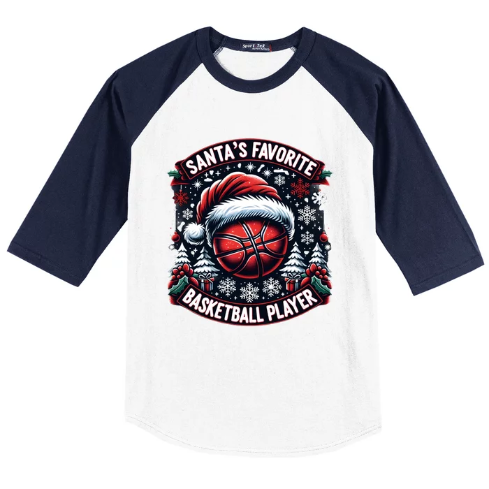 Christmas Basketball Design SantaS Favorite Player Gift Baseball Sleeve Shirt