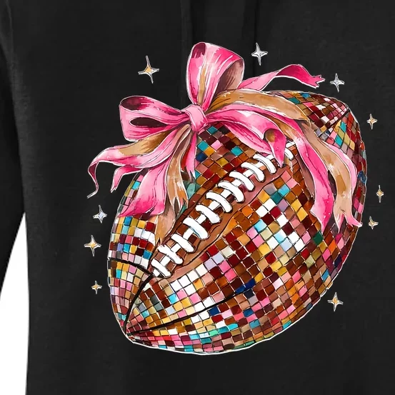 Coquette Bow Disco Funny Football Game Day Touchdown Season Women's Pullover Hoodie