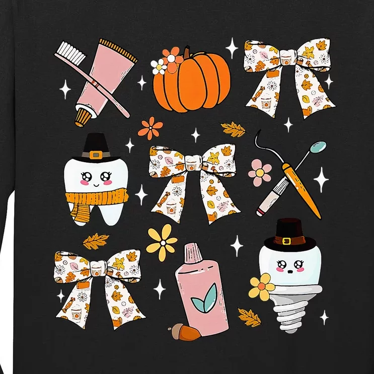 Coquette Bow Dental Squad Fall Autumn Dentist Assistant Tall Long Sleeve T-Shirt