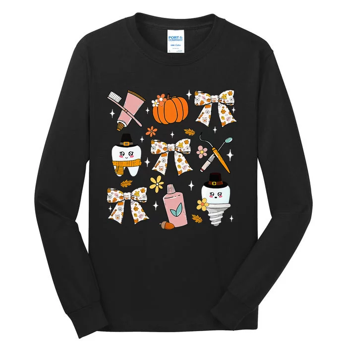 Coquette Bow Dental Squad Fall Autumn Dentist Assistant Tall Long Sleeve T-Shirt