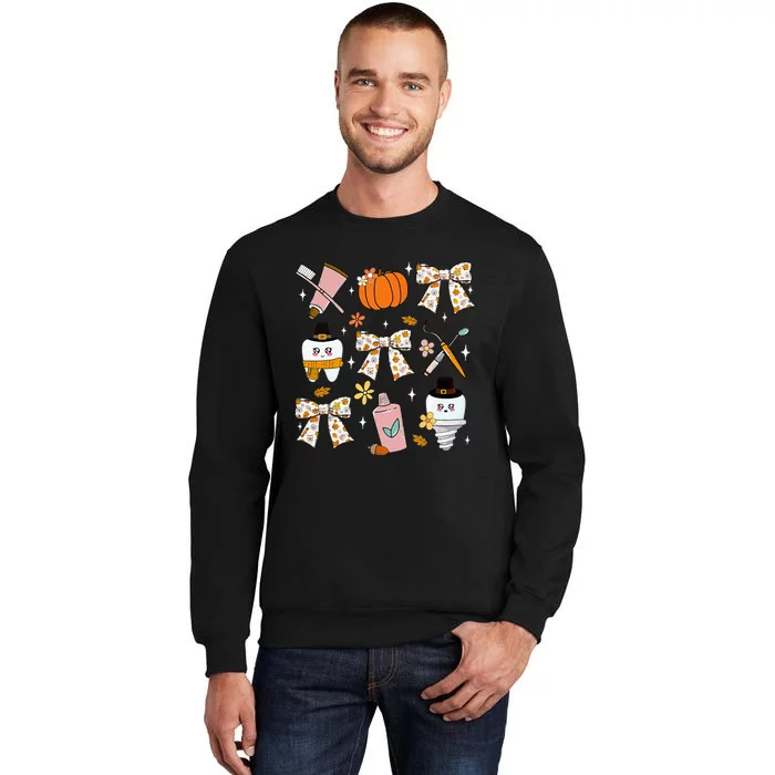 Coquette Bow Dental Squad Fall Autumn Dentist Assistant Tall Sweatshirt