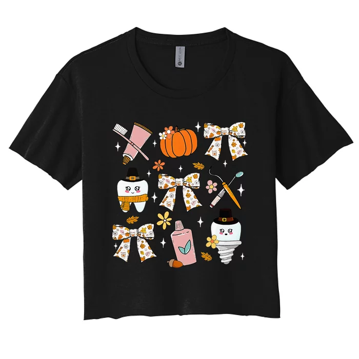 Coquette Bow Dental Squad Fall Autumn Dentist Assistant Women's Crop Top Tee