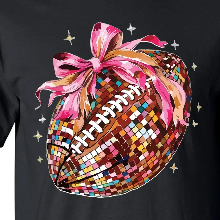 Coquette Bow Disco Funny Football Game Day Touchdown Season Tall T-Shirt