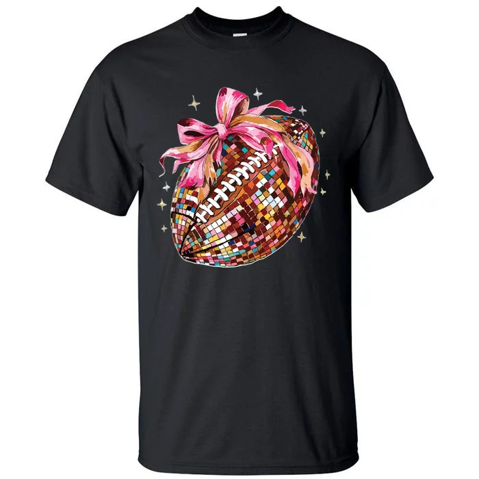 Coquette Bow Disco Funny Football Game Day Touchdown Season Tall T-Shirt