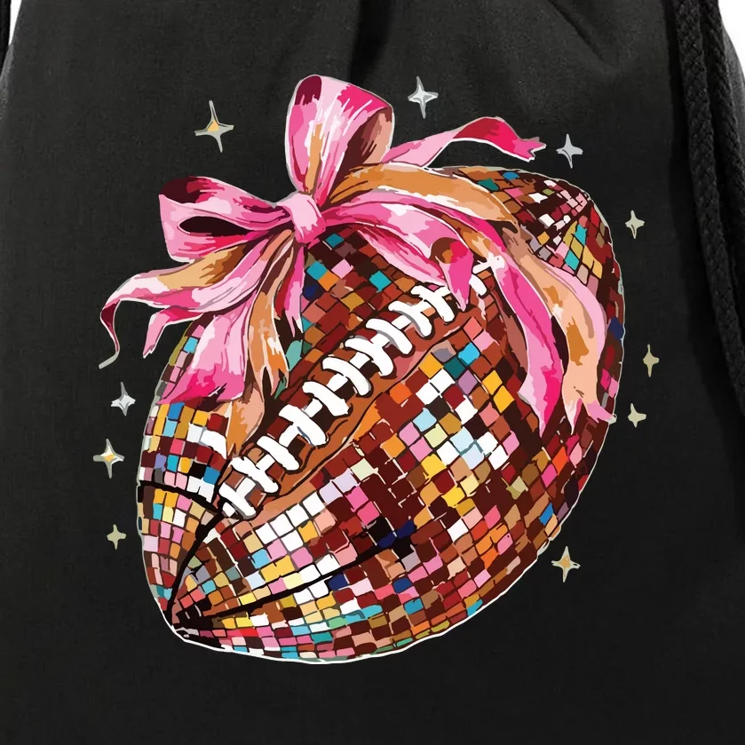 Coquette Bow Disco Funny Football Game Day Touchdown Season Drawstring Bag