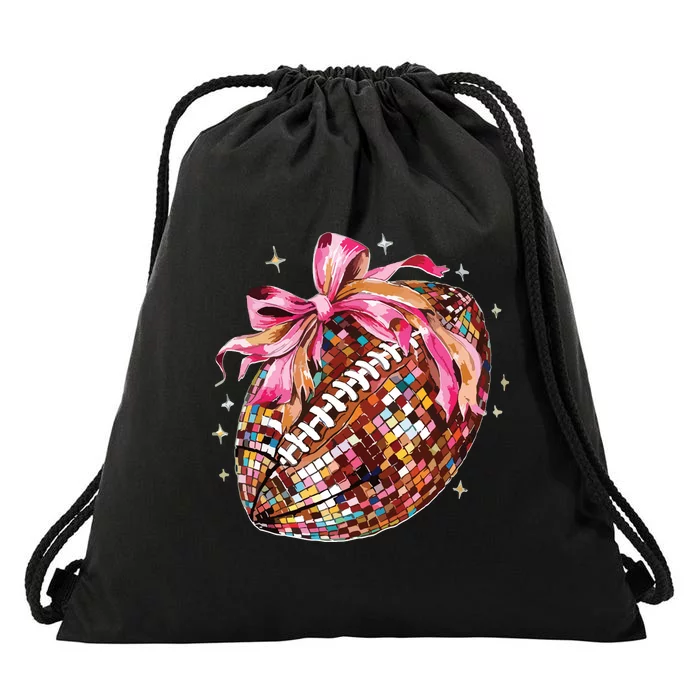 Coquette Bow Disco Funny Football Game Day Touchdown Season Drawstring Bag