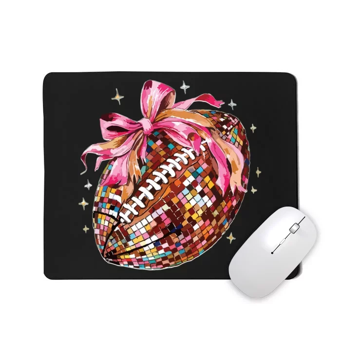 Coquette Bow Disco Funny Football Game Day Touchdown Season Mousepad