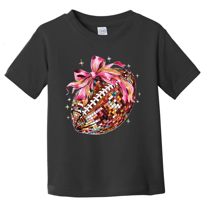 Coquette Bow Disco Funny Football Game Day Touchdown Season Toddler T-Shirt