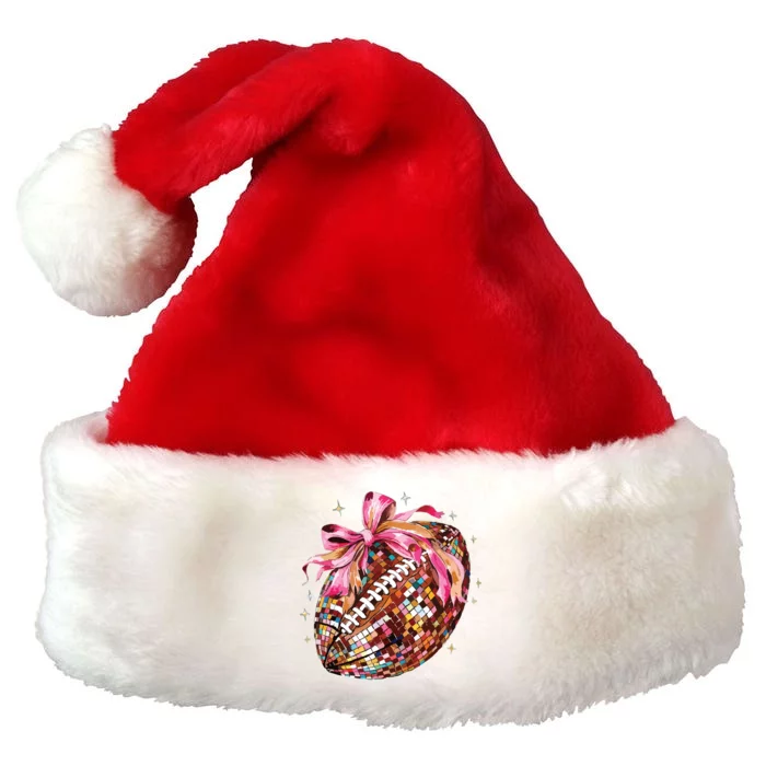 Coquette Bow Disco Funny Football Game Day Touchdown Season Premium Christmas Santa Hat