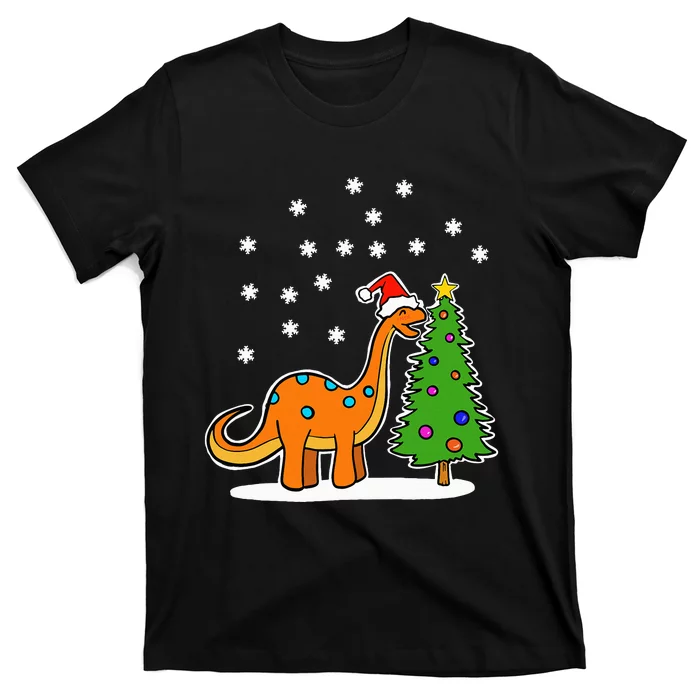 Christmas Brachiosaurus Dinosaur eating a Christmas Tree T-Shirt