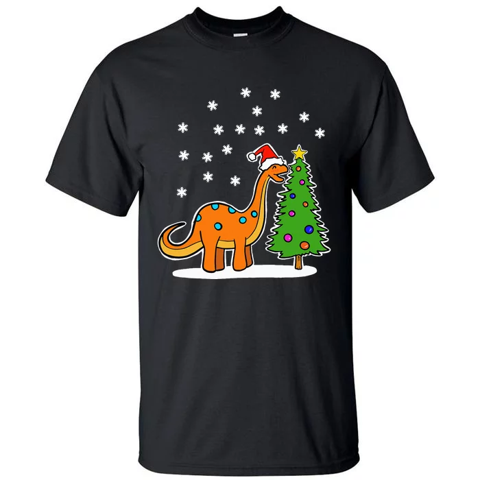 Christmas Brachiosaurus Dinosaur eating a Christmas Tree Tall T-Shirt