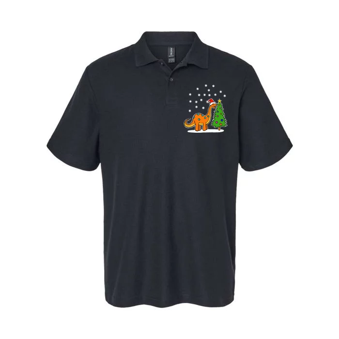 Christmas Brachiosaurus Dinosaur eating a Christmas Tree Softstyle Adult Sport Polo