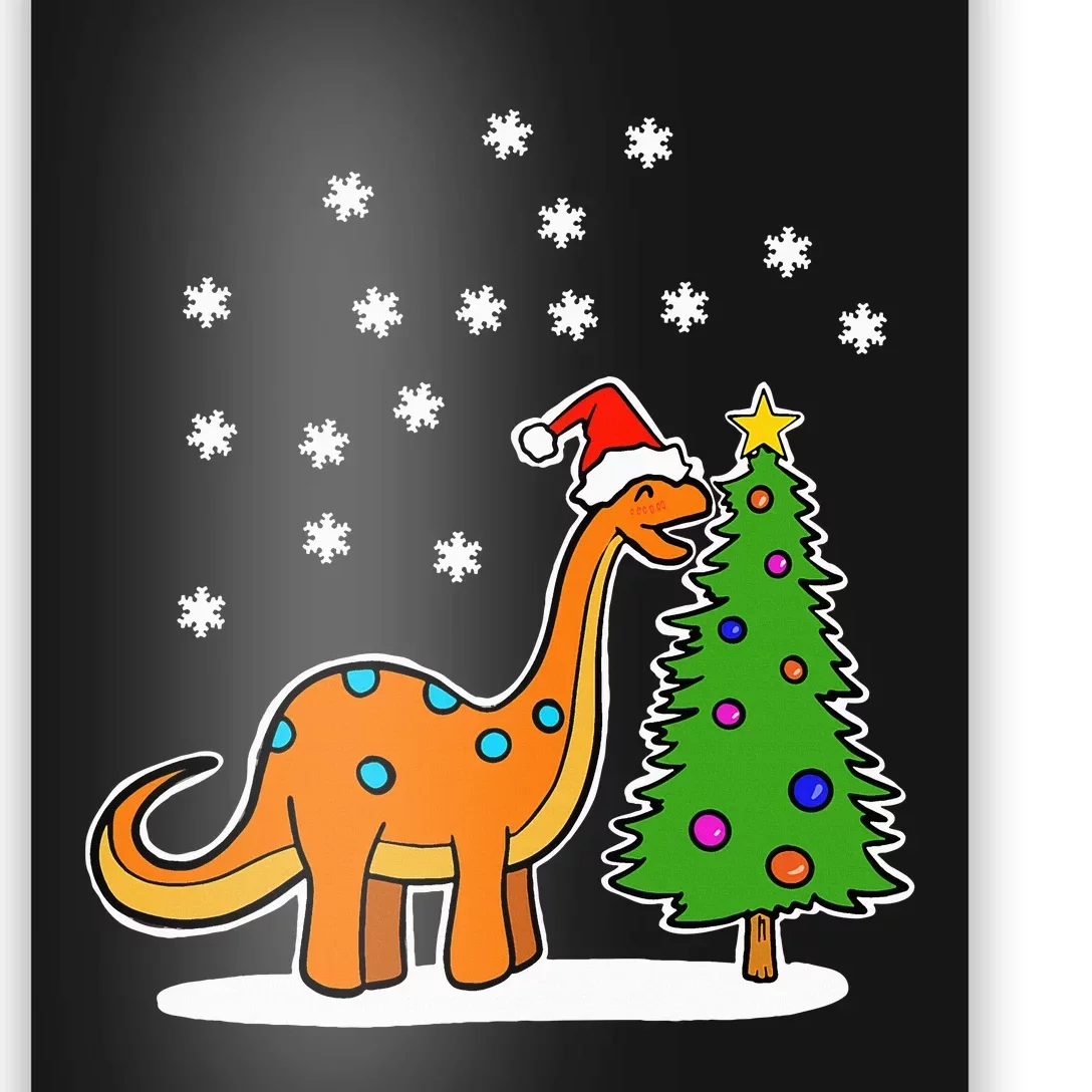 Christmas Brachiosaurus Dinosaur eating a Christmas Tree Poster