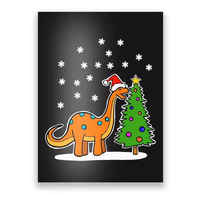 Christmas Brachiosaurus Dinosaur eating a Christmas Tree Poster