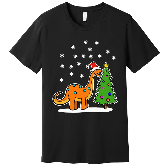 Christmas Brachiosaurus Dinosaur eating a Christmas Tree Premium T-Shirt