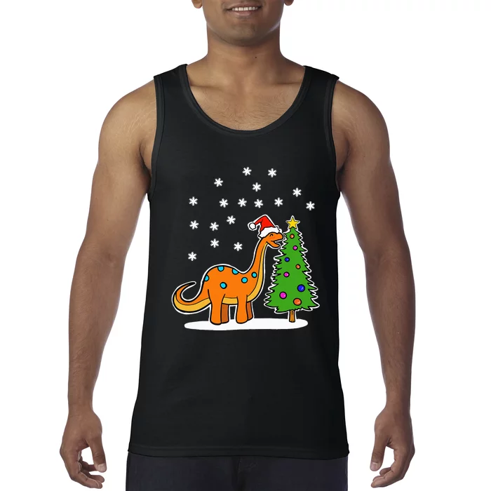 Christmas Brachiosaurus Dinosaur eating a Christmas Tree Tank Top