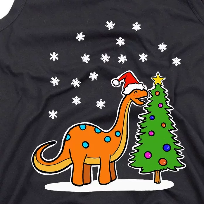 Christmas Brachiosaurus Dinosaur eating a Christmas Tree Tank Top