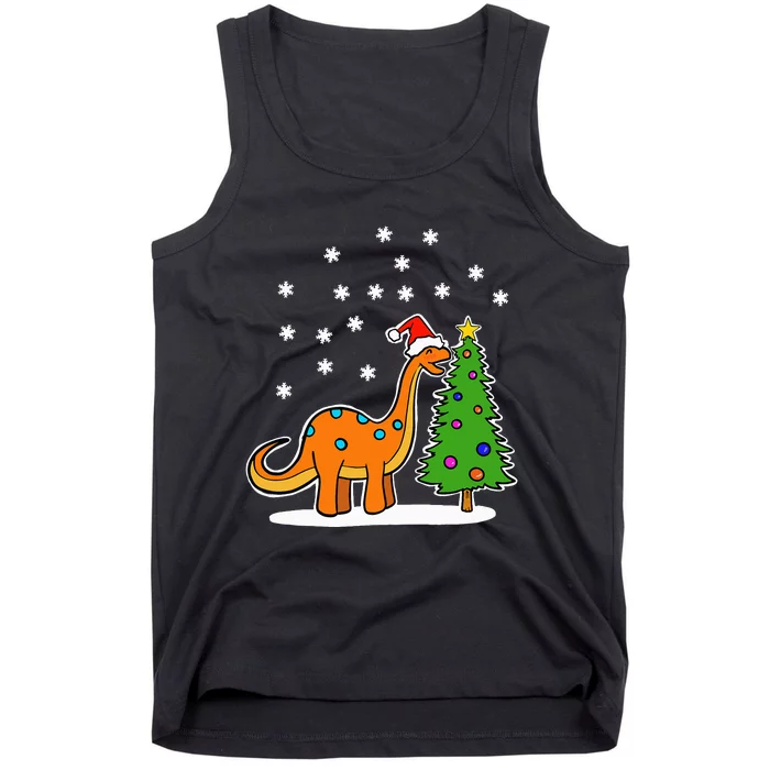 Christmas Brachiosaurus Dinosaur eating a Christmas Tree Tank Top