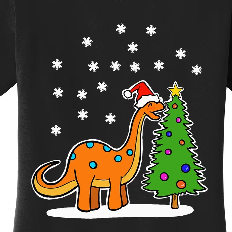 Christmas Brachiosaurus Dinosaur eating a Christmas Tree Women's T-Shirt