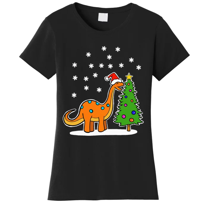 Christmas Brachiosaurus Dinosaur eating a Christmas Tree Women's T-Shirt