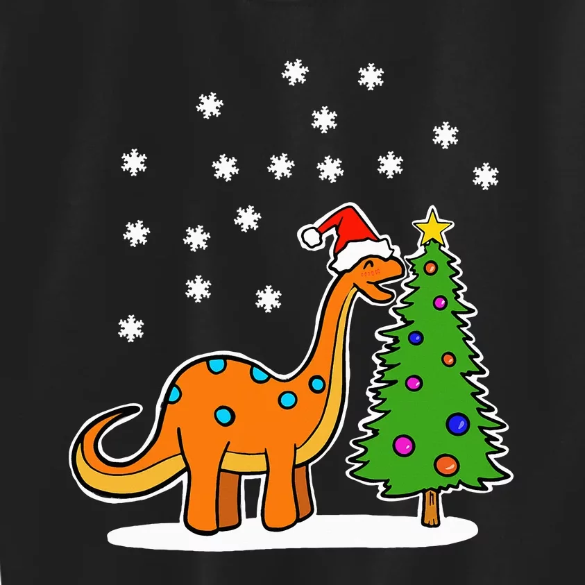 Christmas Brachiosaurus Dinosaur eating a Christmas Tree Kids Sweatshirt