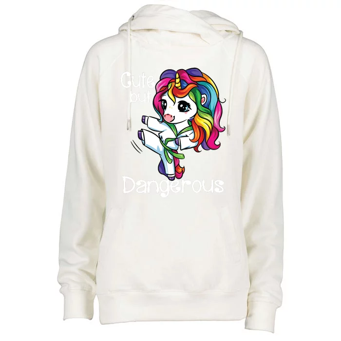 Cute But Dangerous Funny Karate Unicorn Girl Womens Funnel Neck Pullover Hood