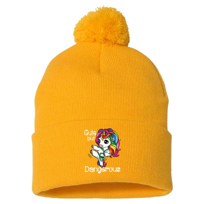 Cute But Dangerous Funny Karate Unicorn Girl Pom Pom 12in Knit Beanie