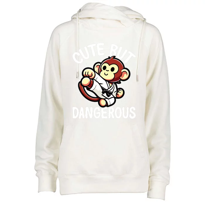 Cute But Dangerous Karate Taekwondo Monkey Karate Girl Womens Funnel Neck Pullover Hood