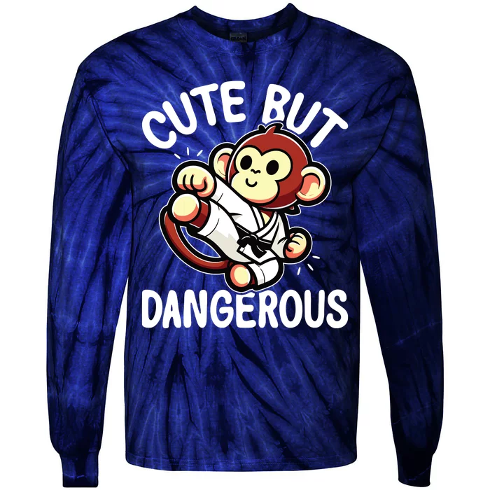 Cute But Dangerous Karate Taekwondo Monkey Karate Girl Tie-Dye Long Sleeve Shirt