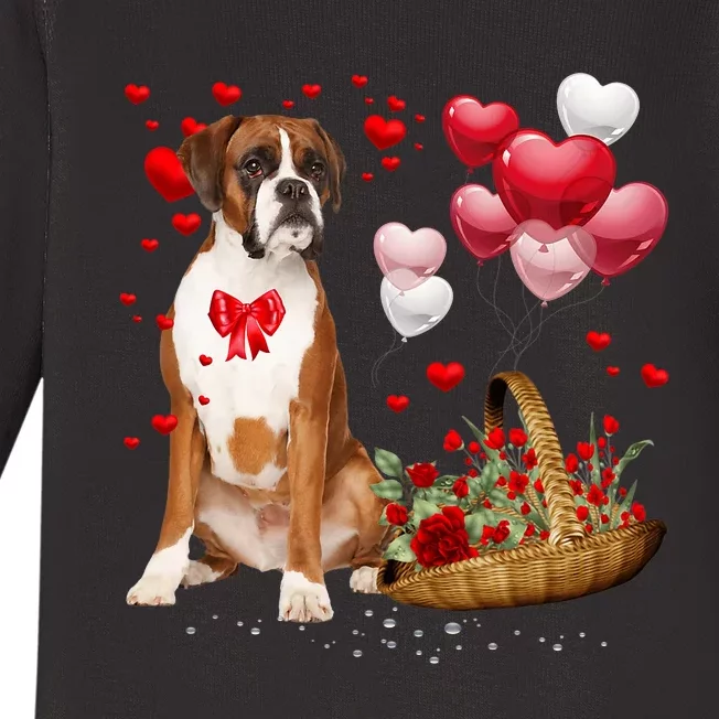 Cute Boxer Dog Balloon Heart ValentineS Day Valentine Baby Long Sleeve Bodysuit