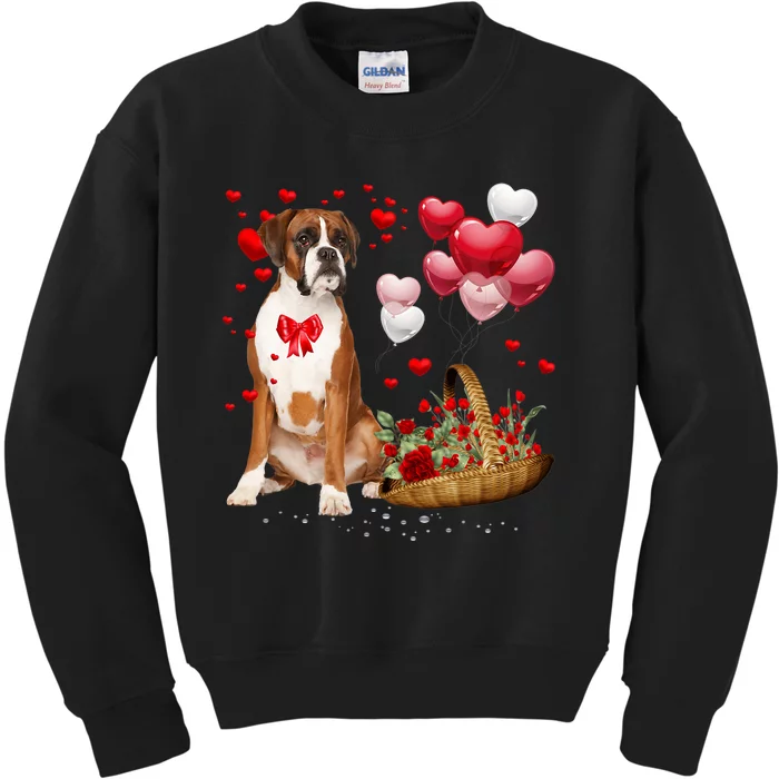 Cute Boxer Dog Balloon Heart ValentineS Day Valentine Kids Sweatshirt