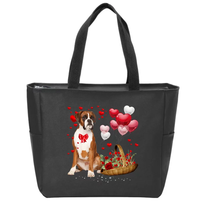 Cute Boxer Dog Balloon Heart ValentineS Day Valentine Zip Tote Bag