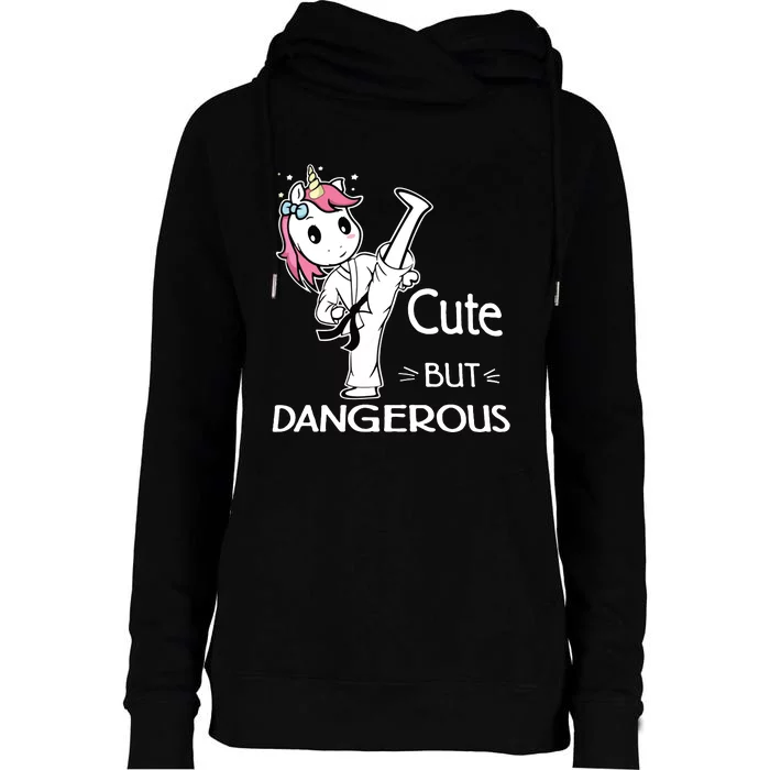 Cute But Dangerous Karate Taekwondo Unicorn Karate Girl Womens Funnel Neck Pullover Hood