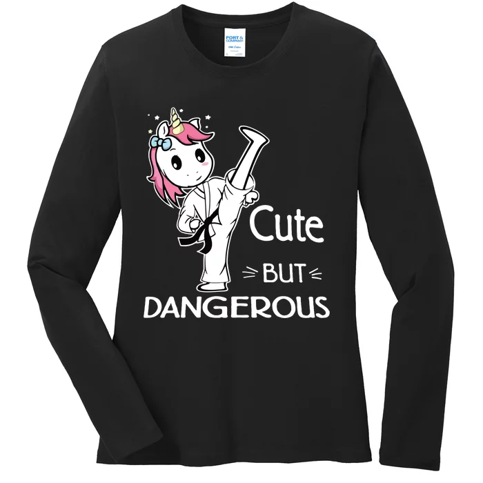 Cute But Dangerous Karate Taekwondo Unicorn Karate Girl Ladies Long Sleeve Shirt