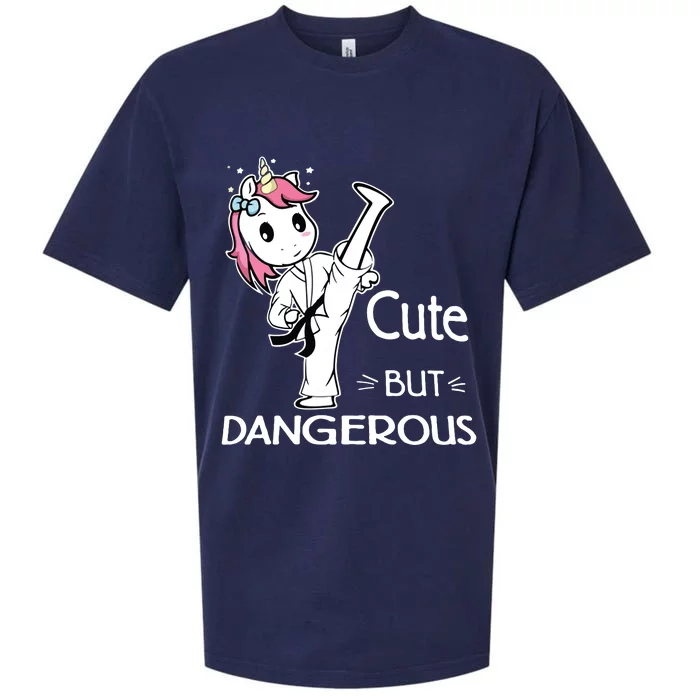 Cute But Dangerous Karate Taekwondo Unicorn Karate Girl Sueded Cloud Jersey T-Shirt