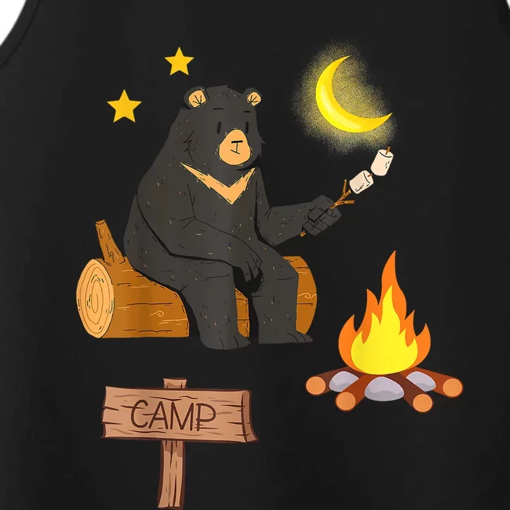 Cute Bear Enjoying Camping And Vacation With Fire Performance Tank