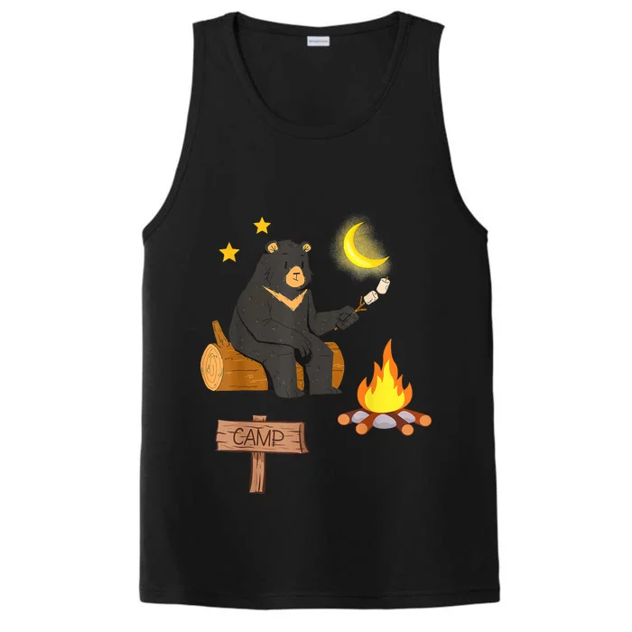 Cute Bear Enjoying Camping And Vacation With Fire Performance Tank