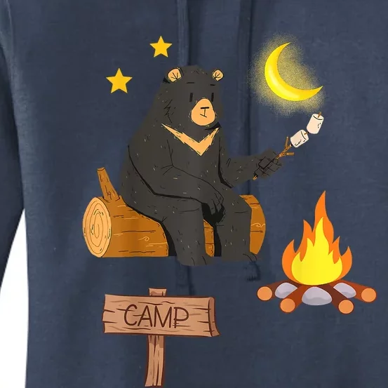 Cute Bear Enjoying Camping And Vacation With Fire Women's Pullover Hoodie