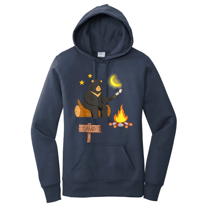 Cute Bear Enjoying Camping And Vacation With Fire Women's Pullover Hoodie