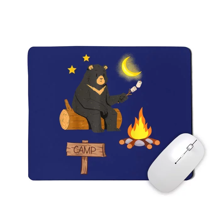 Cute Bear Enjoying Camping And Vacation With Fire Mousepad