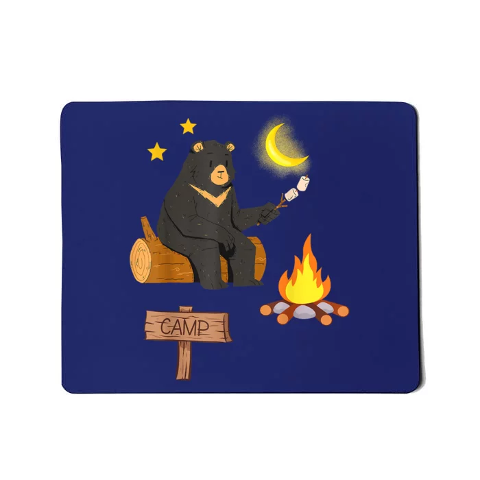 Cute Bear Enjoying Camping And Vacation With Fire Mousepad