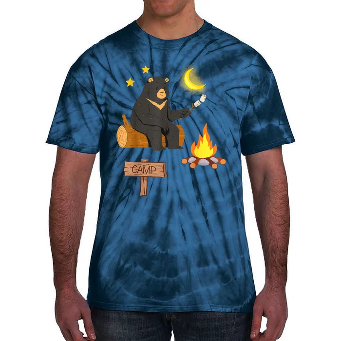 Cute Bear Enjoying Camping And Vacation With Fire Tie-Dye T-Shirt