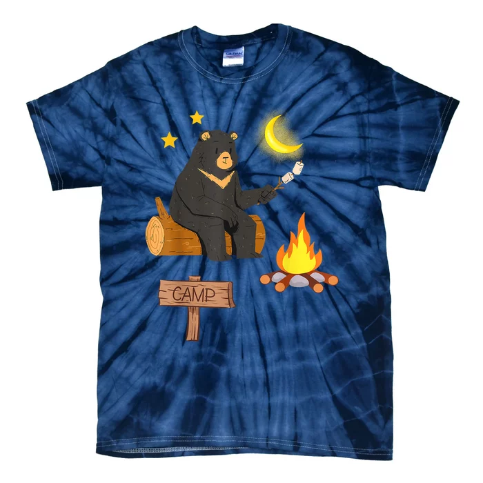 Cute Bear Enjoying Camping And Vacation With Fire Tie-Dye T-Shirt