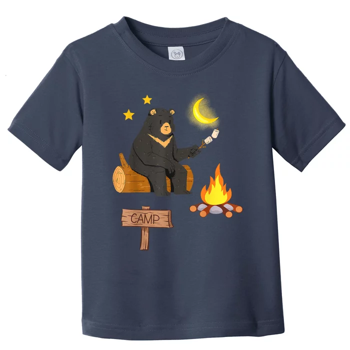 Cute Bear Enjoying Camping And Vacation With Fire Toddler T-Shirt