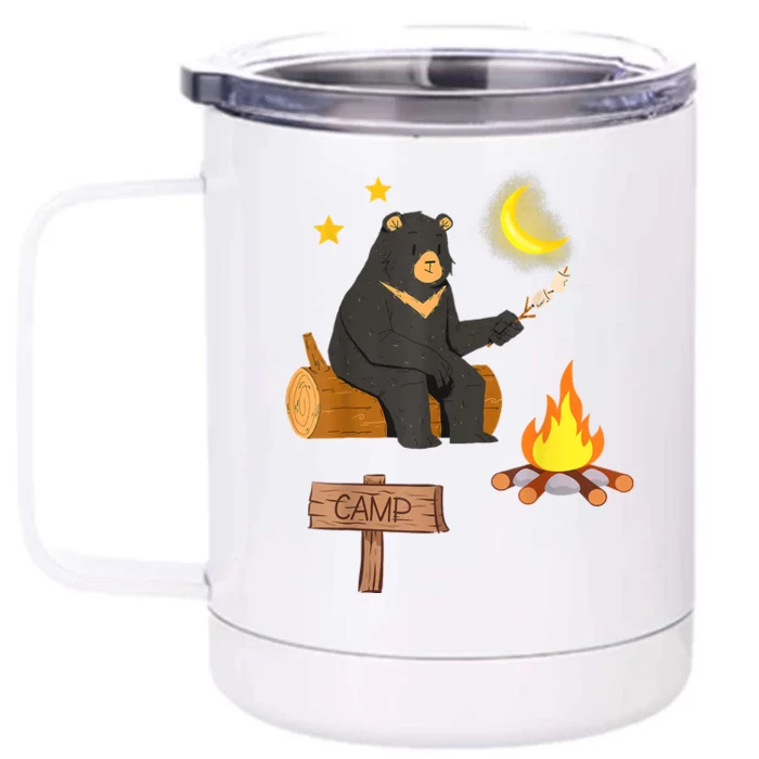 Cute Bear Enjoying Camping And Vacation With Fire Front & Back 12oz Stainless Steel Tumbler Cup