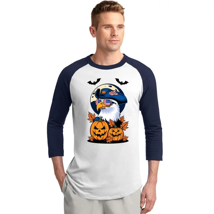 Cute Bald Eagle Witch Halloween Pumpkin Eagle Lover Baseball Sleeve Shirt